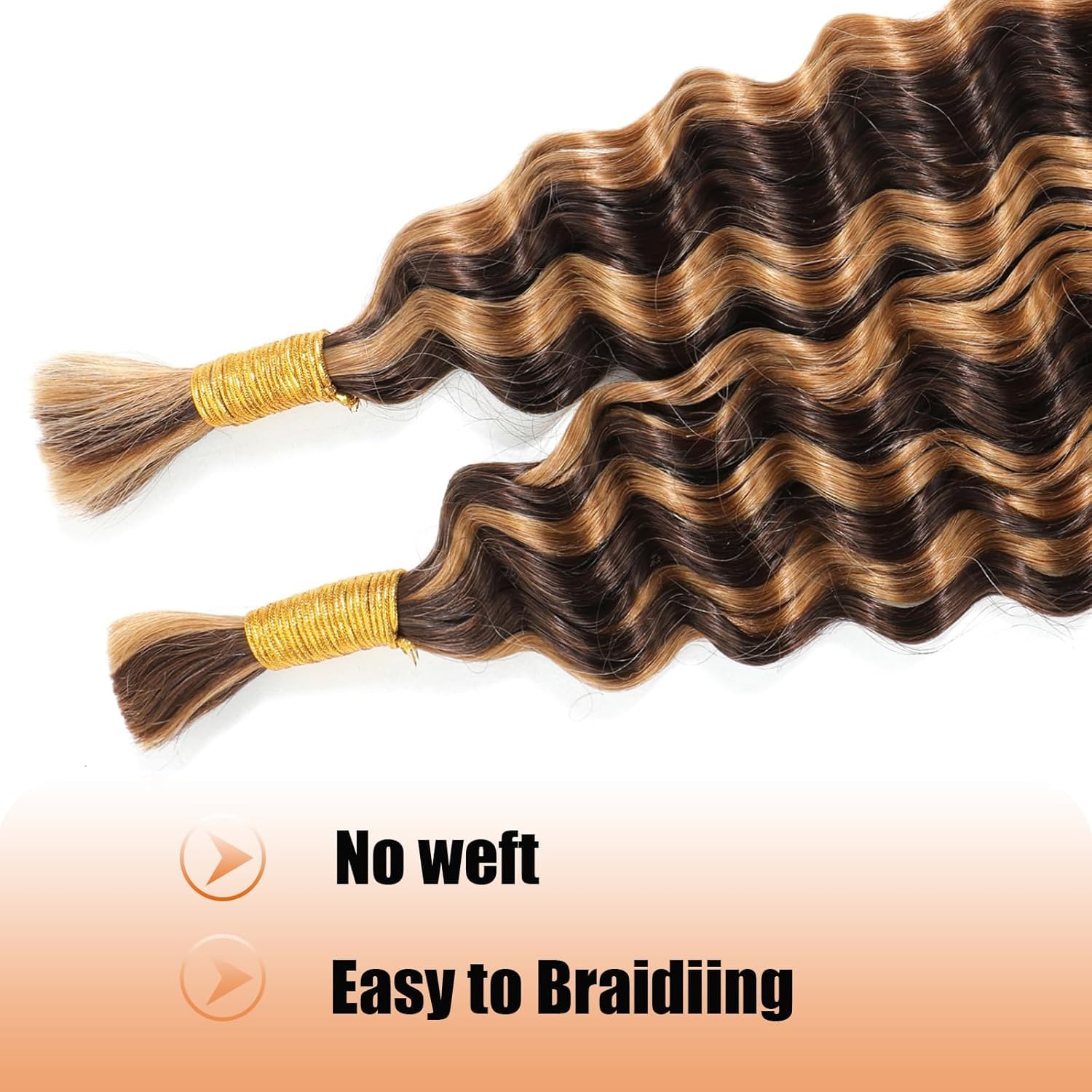 Ombre Braiding Hair 100g 20 Inch Deep Water Wave 2 Bundle Bulk Human Hair for Braiding 10A Brazilian Virgin Highlight Curly Hair Extensions for Boho Braids Wet and Wavy Honey Blonde Braiding Hair - Image 4