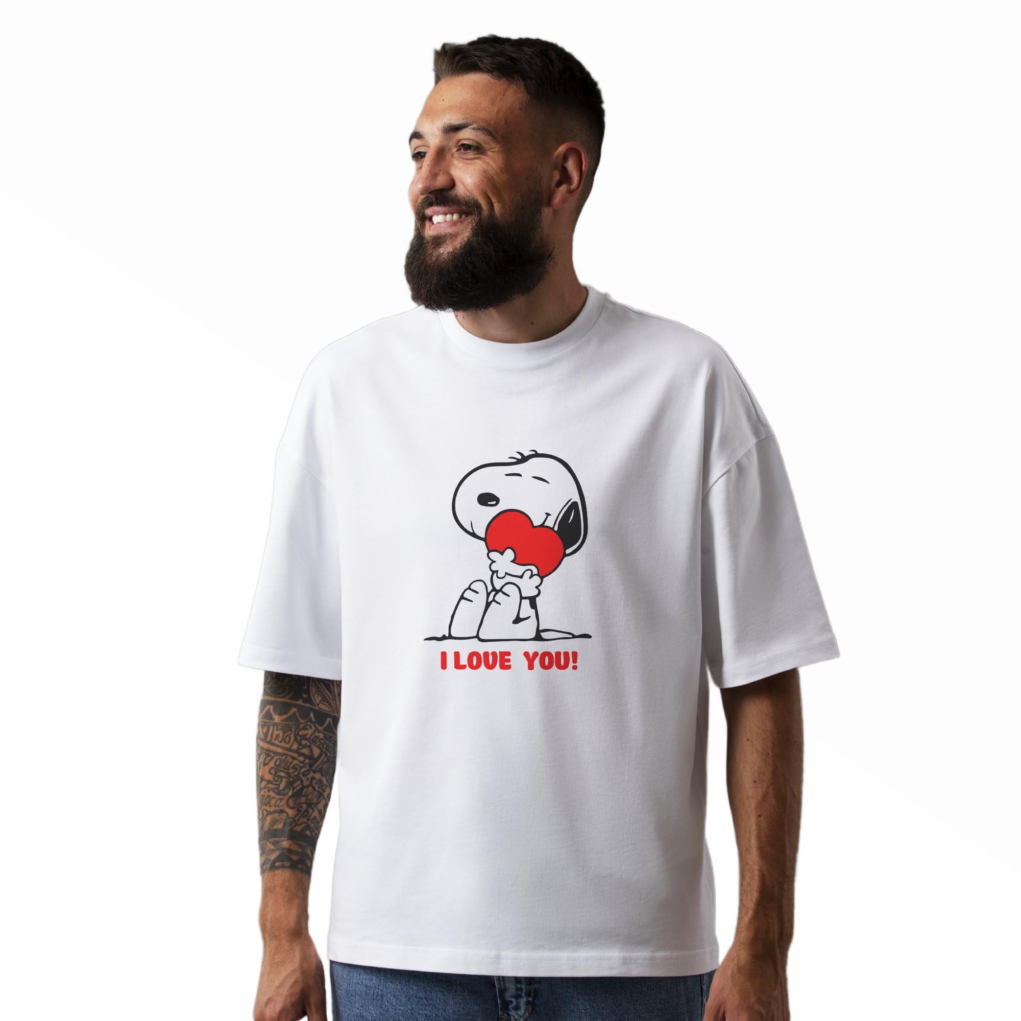 Unisex Snoopy Love Heart T-Shirt, Oversized Graphic Tee, Romantic Casual Shirt, Cute Cartoon Valentine's Gift