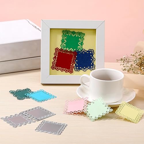 Miniatura 5 de Juego de 12 troqueles de metal de encaje con borde de flores para hacer tarjetas, diferentes patrones, plantillas de corte, troqueles decorativos de