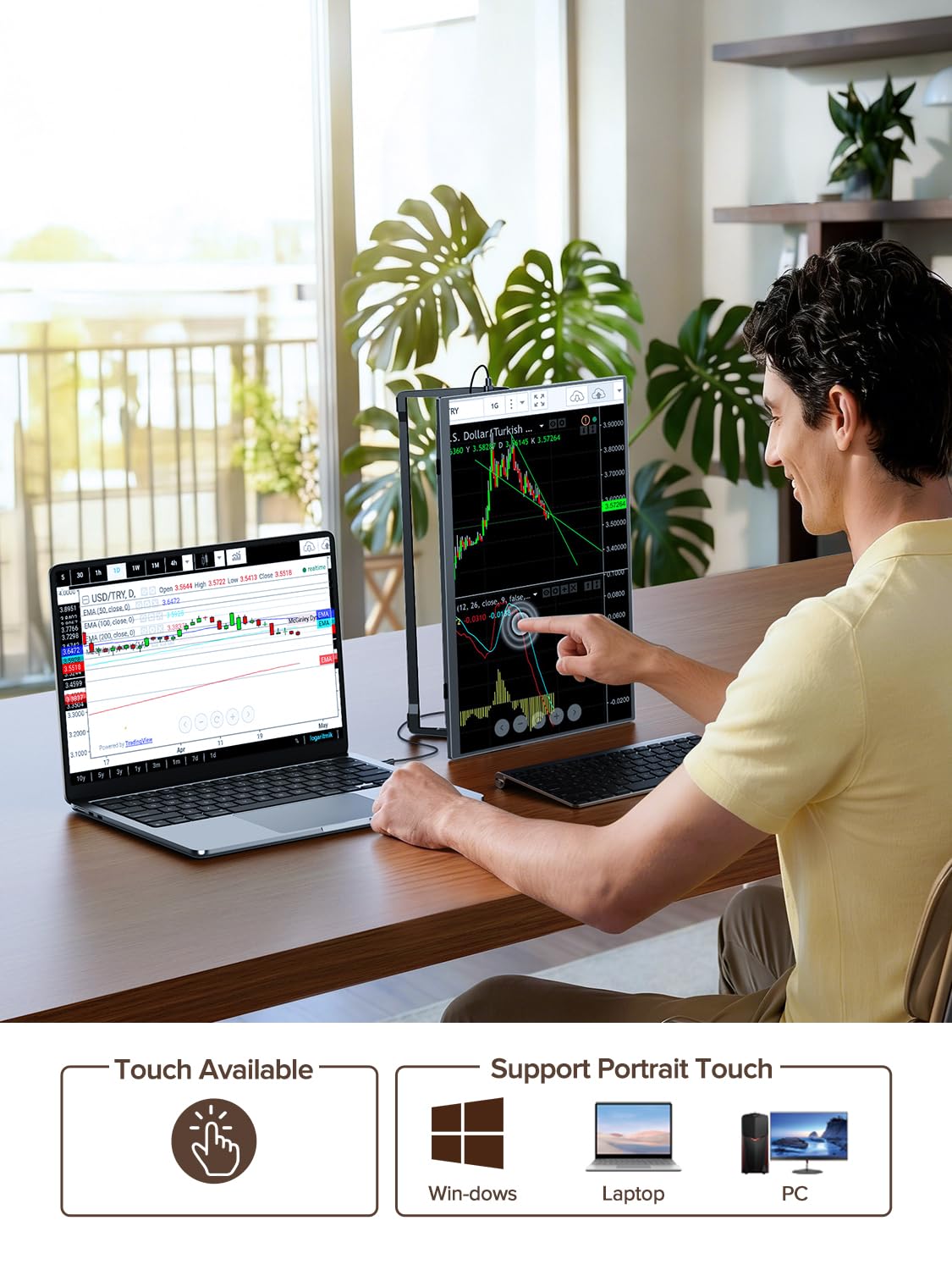 Newsoul 15,6" Przenośny monitor dotykowy, 10-punktowym dotyk z IPS 1080P 125% sRGB 1500:1, stojak 180° i VESA, złącze HDMI i USB-C drugi ekran do laptopa/PC/Mac/PS5/Xbox