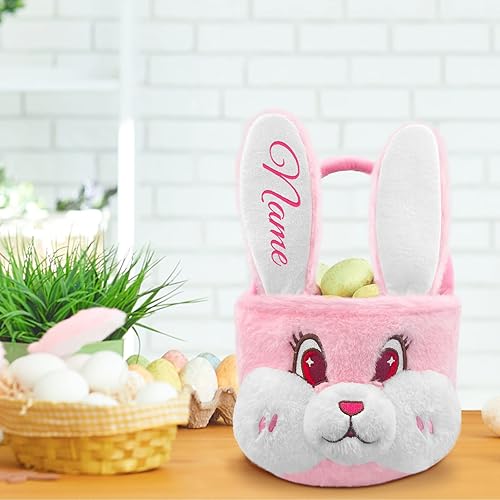 Miniatura 3 de Bolsa de conejo de Pascua personalizada con diseño de conejo de felpa para niños con bordado de nombre personalizado, oreja larga para niños y