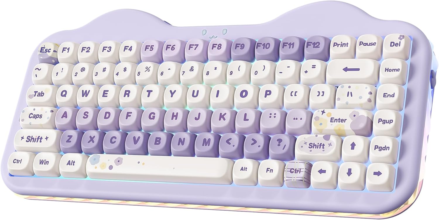 YUNZII C75 Wireless Mechanical Keyboard,75% Layout, Hot-Swappable NKRO,BT5.0/2.4G/USB-C Mode,Dye-Sub PBT MOA Keycaps,RGB Gasket Mount,Cute Cake Design for Mac/Win/Gaming (Purple, Milk V2 Switch) YUNZII C75 Wireless Mechanical Keyboard,75% Layout, Hot-Swappable NKRO,BT5.0/2.4G/USB-C Mode,Dye-Sub PBT MOA Keycaps,RGB Gasket Mount,Cute Cake Design for Mac/Win/Gaming (Purple, Milk V2 Switch)