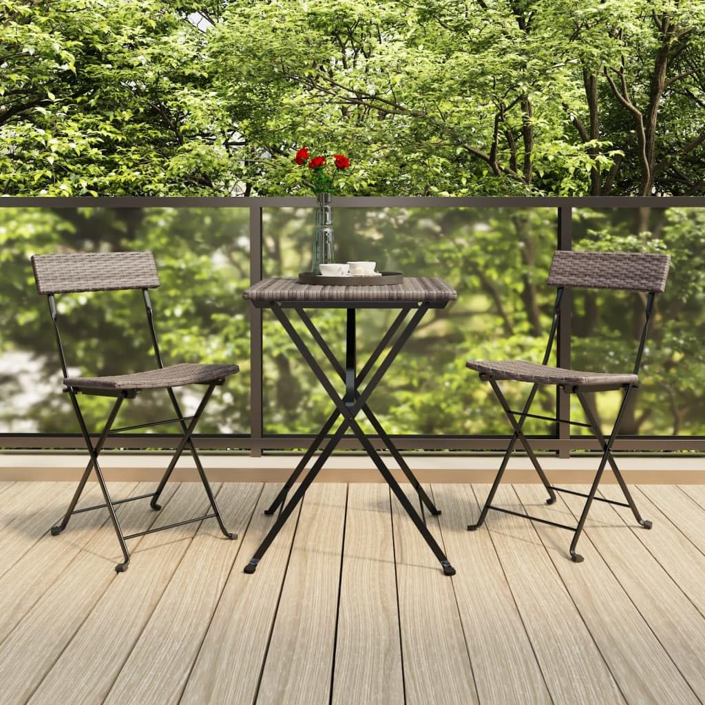 2 Sedie Pieghevoli da Bistrò in Polyrattan Grigio da Giardino | Sedute salvaspazio in rattan sintetico ideali per arredare balcone, terrazzo e piccoli spazi all aperto.