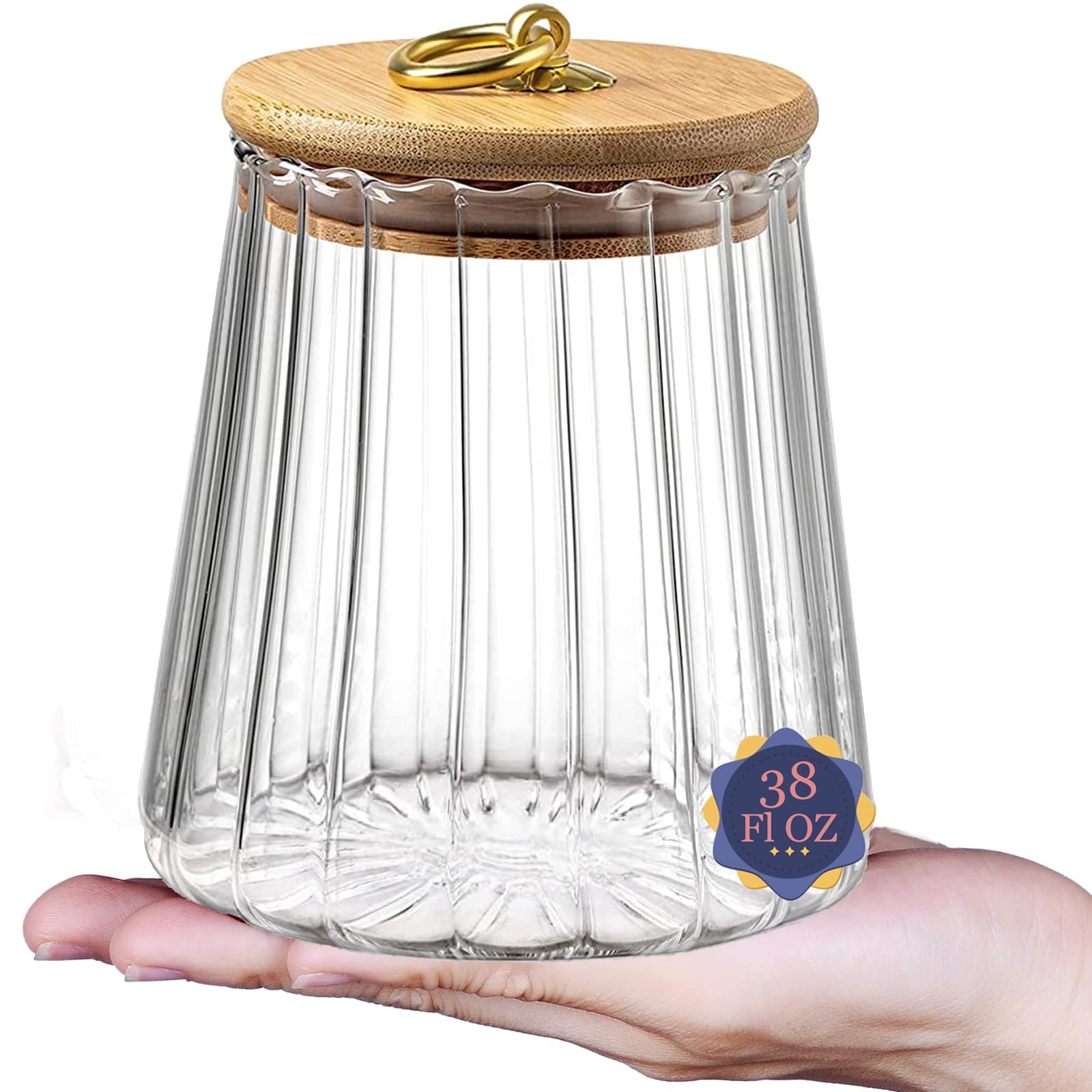 Galazzz 0.3 Gallon Glass Jar with Bamboo Lid, 38 OZ