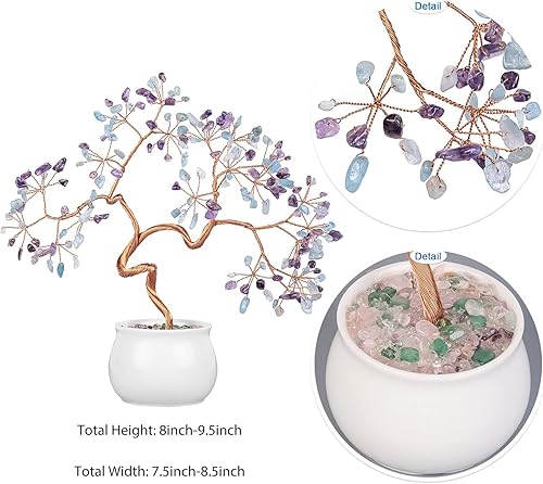 Miniatura 2 de SUNYIK Árbol de dinero de cristal curativo hecho a mano para chakras, árbol bonsái de Feng Shui con base de cerámica para decoración, riqueza, buena