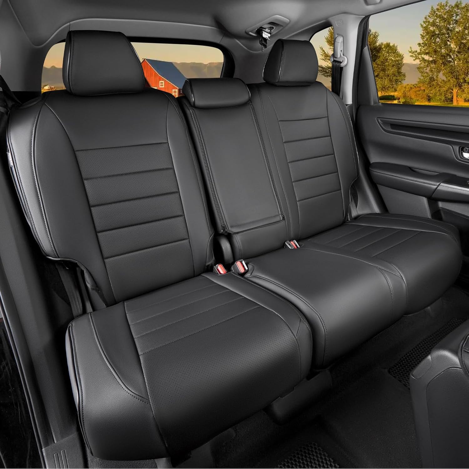 hkz fit crv car seat covers full set for honda cr-v 2023 2024 2025 2026 crv lx;ex;ex-l;sport;touring;special edition & hybrid model - leather (black) 2023-2026 crv black