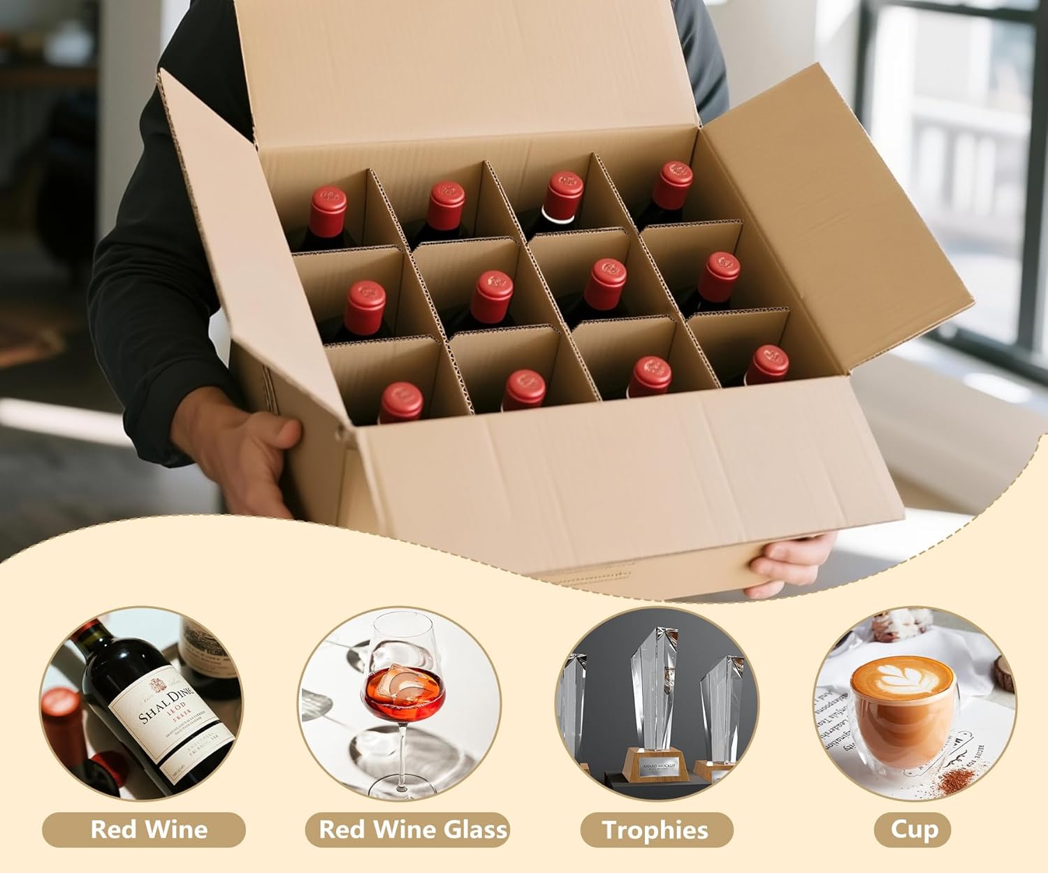 12 Sets Glass Dividers for Moving Boxes, 3x4 Grid Cardboard Dividers for 16x12x12 Inch Box, Corrugated Packing Supplies for Wine Glasses & Fragile Glassware (Box Not Included)