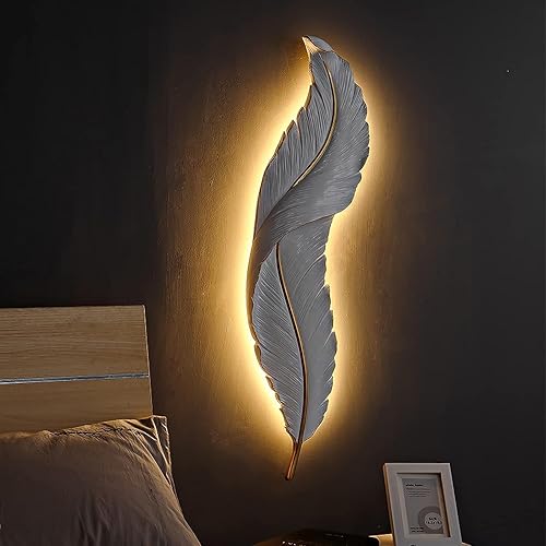 Miniatura 2 de DJAMEL  Aplique de pared creativo, luz de pared decorativa de plumas de resina blanca, lámpara LED para interiores, sala de estar, dormitorio,