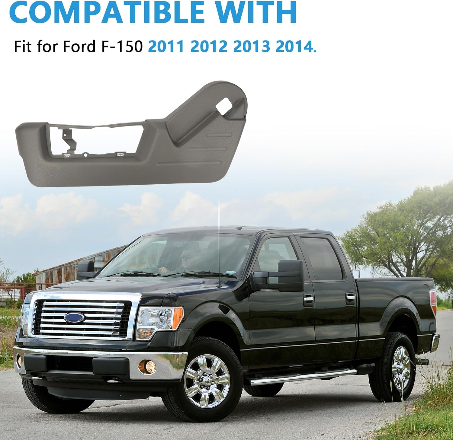 Left Driver Seat Track Panel Cover Compatible with Ford F-150 2011 2012 2013 2014 Replaces BL3Z-1862187-AB