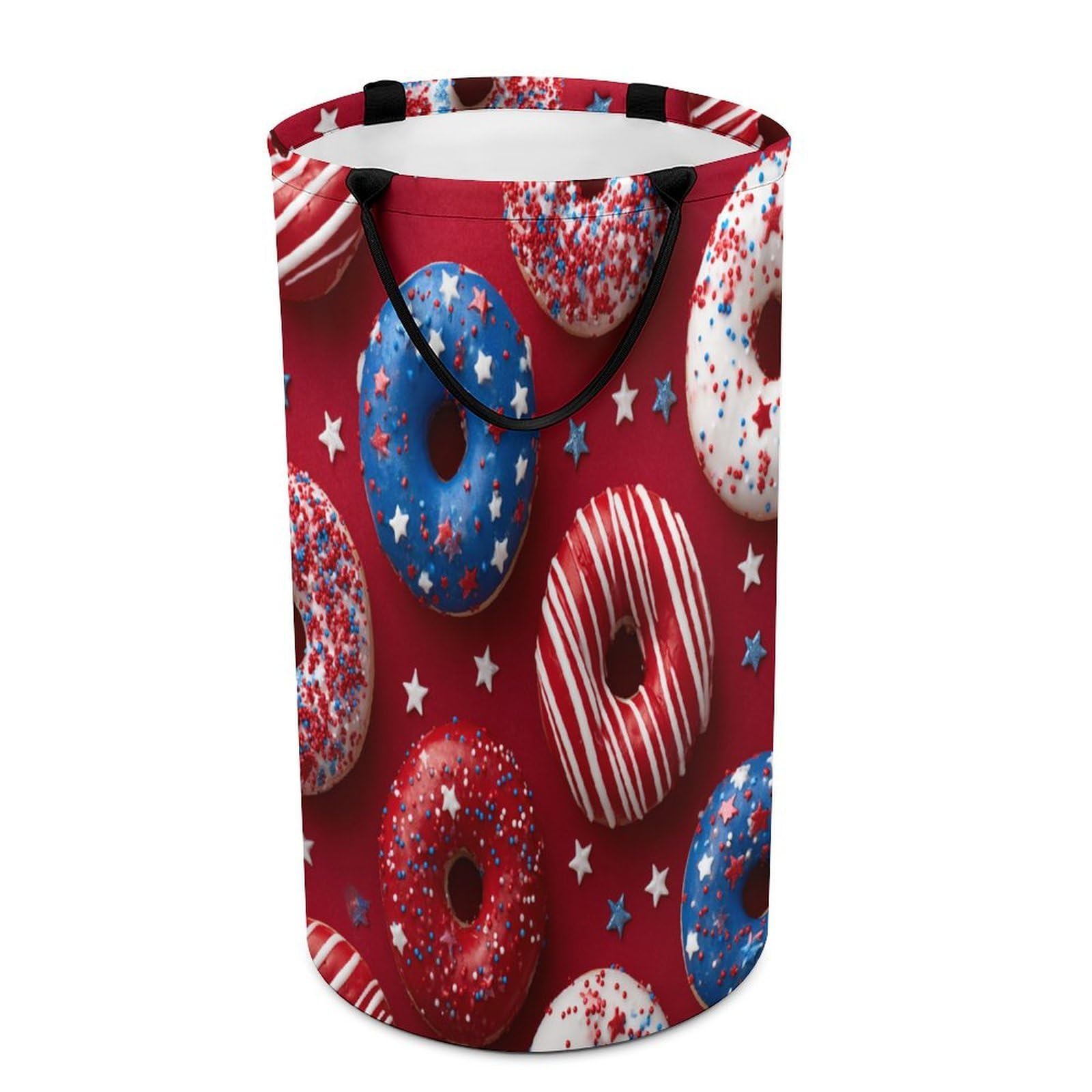 LUYYSKY Abstract Aesthetic Patriotic Donut Versatile Storage Laundry Basket, Classic Oil Painting Food Donut Star Pattern Large Capacity Bathroom Hamper With Handle