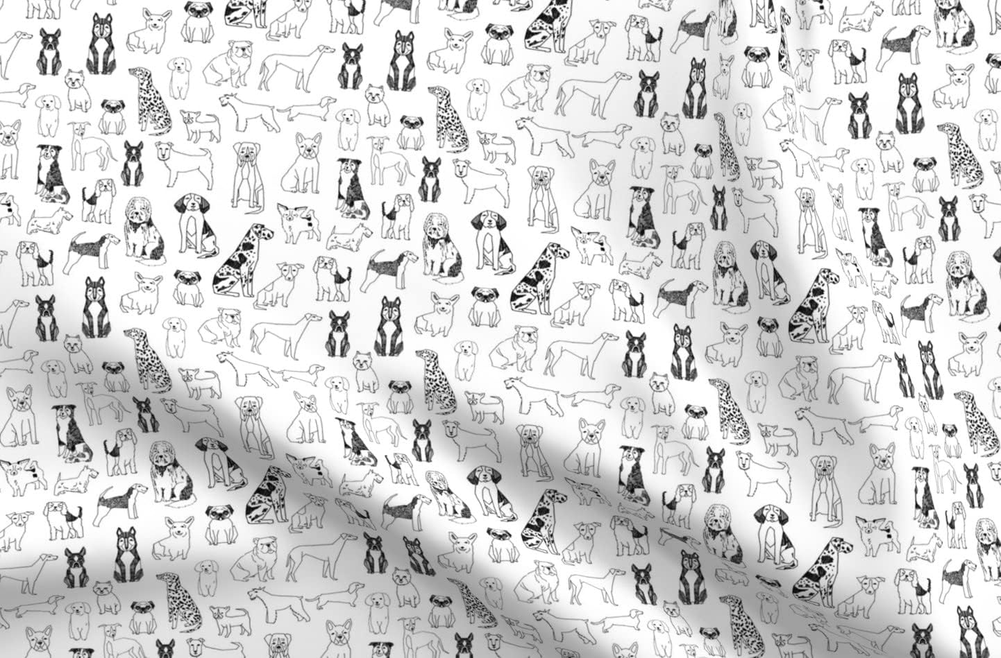 Spoonflower Fabric - Black White Dogs Ink Drawing Dalmatian Labrador Retriever Terrier St Printed on Upholstery Velvet Fabric Fat Quarter - Upholstery Home Decor Bottomweight Apparel