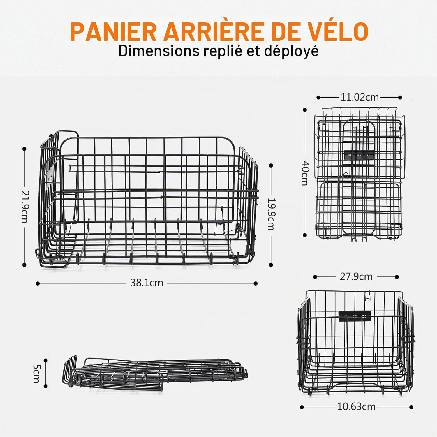 Cestino posteriore per Bicicletta,Panier de Vélo Pliable,Panier Arrière en Métal avec Sac Intérieur en Nylon et Housse Imperméable