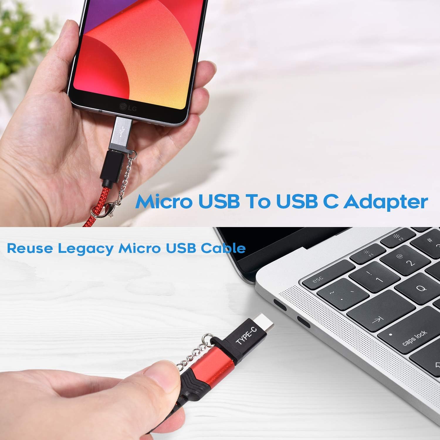 Micro USB to USB C Adapter (6 Pack),Type C Keychain Charger for Samsung Galaxy S10 S9 S8 Plus S10E Note 9 8 10 S20 Ultra 20,Google Pixel 2 3 3A XL,LG V50 V40 V35 V30 G7 G8 Thinq,Moto Z2 Z3 Z4,S21 21