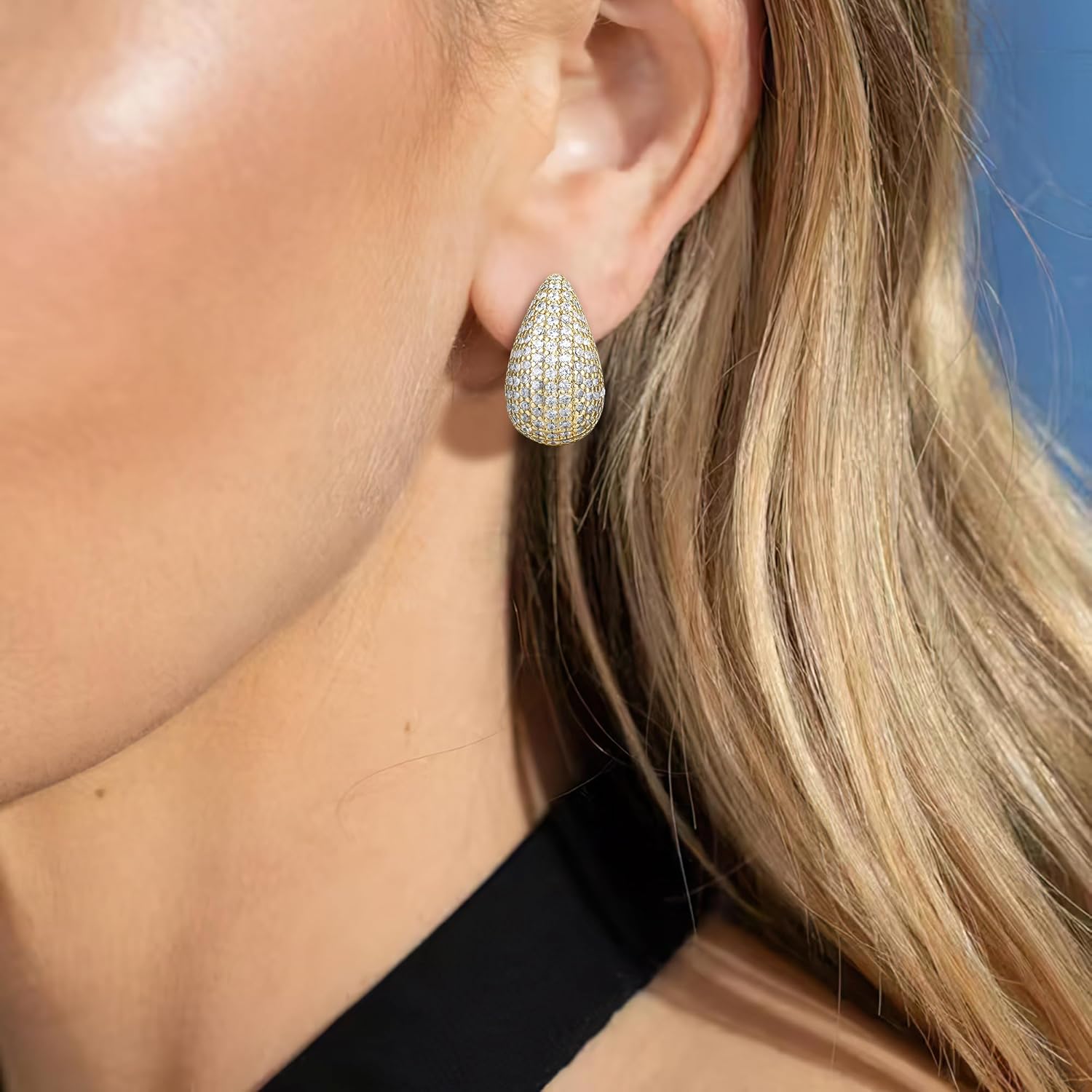 BriLove Chunky Teardrop Earrings for Women, Unique Retro Hypoallergenic Trendy Lightweight Waterdrop Gold Hoop Drop Earring for Party Daily Wear Accessories - Image 2