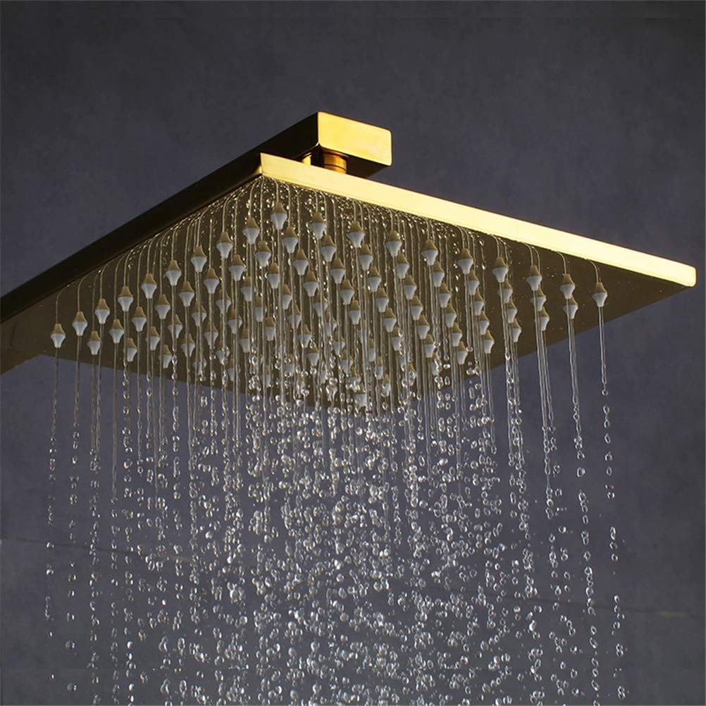 Golden Solid Brass Bathroom Shower Faucet Luxury Rain Mixer Shower Combo Wall Mounted 8 Inch Rainfall Shower System Set
