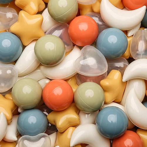 TRENDPLAY Juego de bolas para hogueras de Star Ball vibrante mezcla de formas, 50, 100, 200, 500 y formas mixtas de estrellas y luna para niños,
