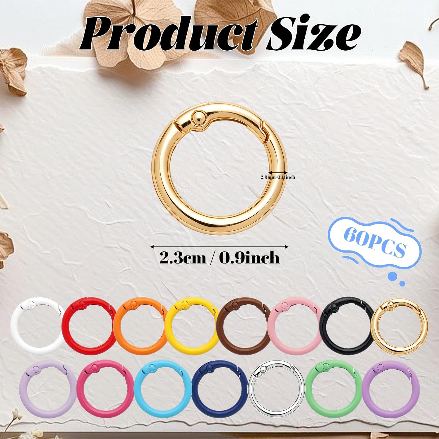 Round Carabiner Clip Colorful Key Ring Clip Circle Spring O Rings Clips Bag Charm for Purse Tote Wallet Car Keys Accessory - Multicolor 60PCS image 2