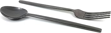 Vibhsa Dinner Forks and Dinner Spoons Set of 8 Pieces Stainless Steel, Black Glossy