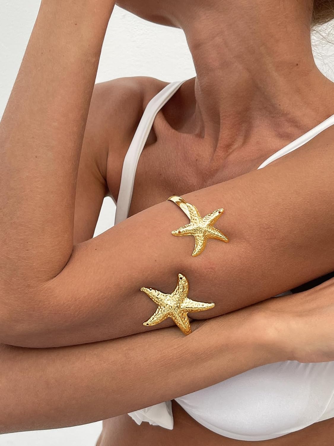 Upper Arm Bracelet Cuff Jewelry for Women Gold Arm Cuff Adjustable Flower Starfish Armband Statement Party Jewelry - Image 3