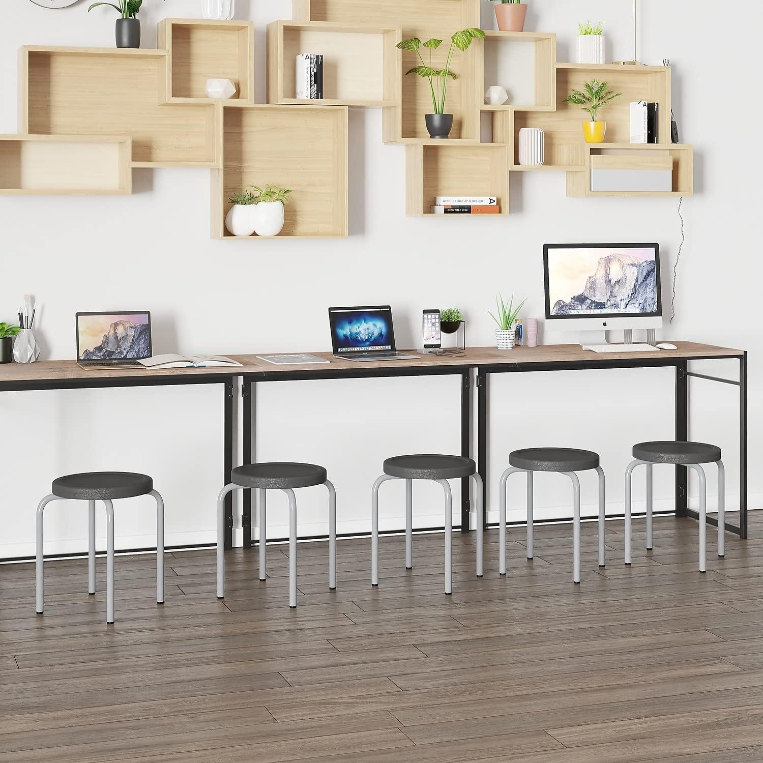 Flash Furniture Remington Stackable Stool with Black Seat and Silver Powder Coated Frame (Pack of 5)