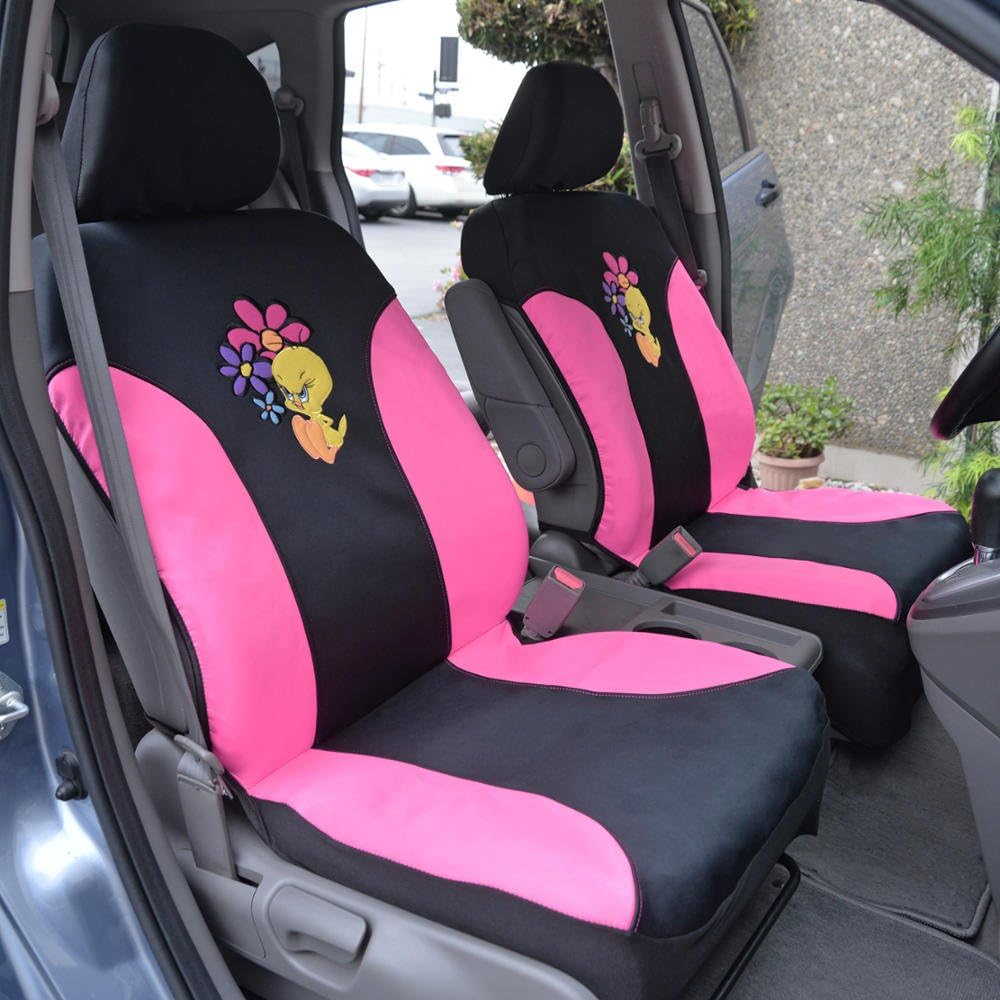 BDK Warner Brothers Looney Tunes Sassy Tweety Bird Sideless Front Car Seat Covers - Easy to Install Durable Neoprene 3-Layer Waterproof Car Seat Cover - Airbag Compatible Universal Fit Car Accessories