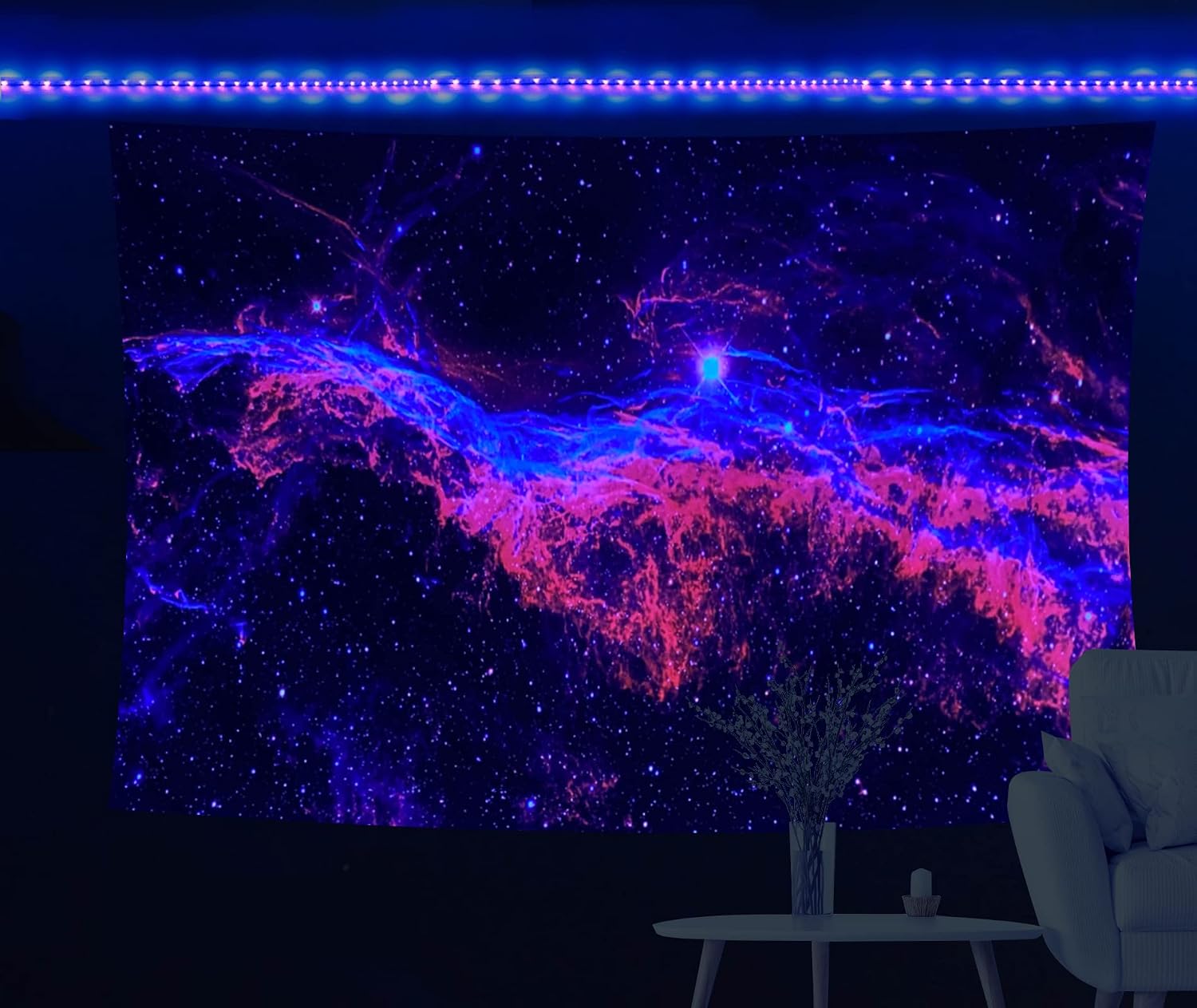 Grande Affiche Murale Réactive à La Lumière Noire (UV) - Motif Espace Fantaisie, 60x90cm Environ