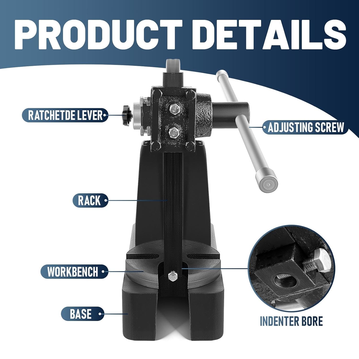 Arbor Press, 3 Ton Ratchet Type Arbor Press, Ratchet Leverage Arbor Press with Handwheel, 12.2" Maximum Height, Cast Iron Manual Desktop Punch Press, for Stamping, Bending, Stretching, Forming (4)