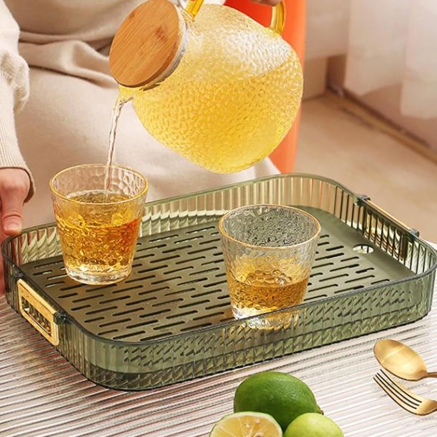 Dish Drain Tray Multipurpose, Double Layer Drain Board with Portable Handle, Efficient Draining Storage Tray for Kitchen Utensils, Fruits and Dishes, Made of Durable ABS and PP Pla (L)