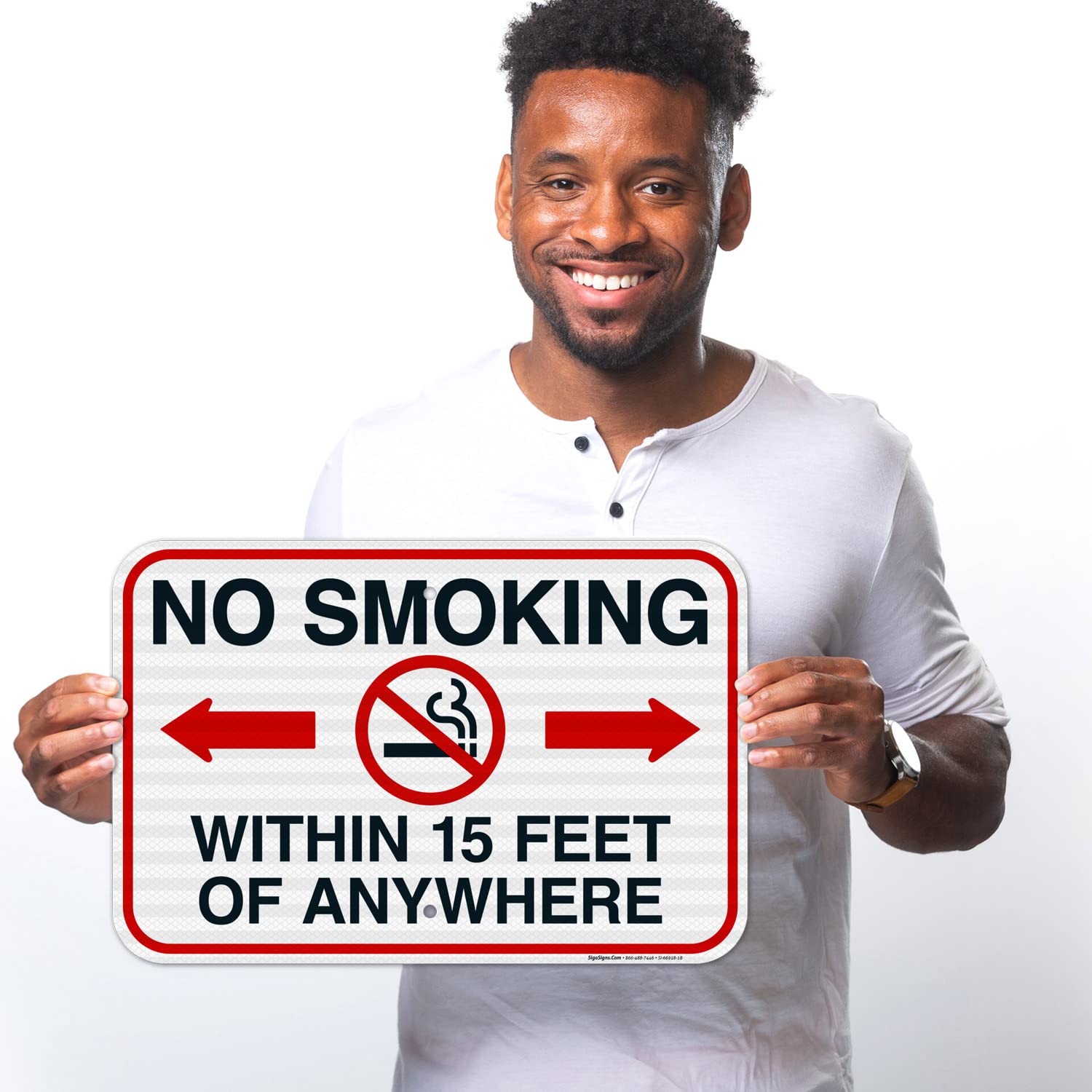 No Smoking Within 15 Feet of Anywhere with Graphic Sign, 12x18 Inches, 3M EGP Reflective .063 Aluminum, Fade Resistant, Made in USA