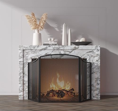 Miniatura 5 de Lizh Metalwork - Pantalla de chimenea de hierro forjado de 3 paneles, 48 pulgadas de largo x 29 pulgadas de alto, protector de chispas con diseño de