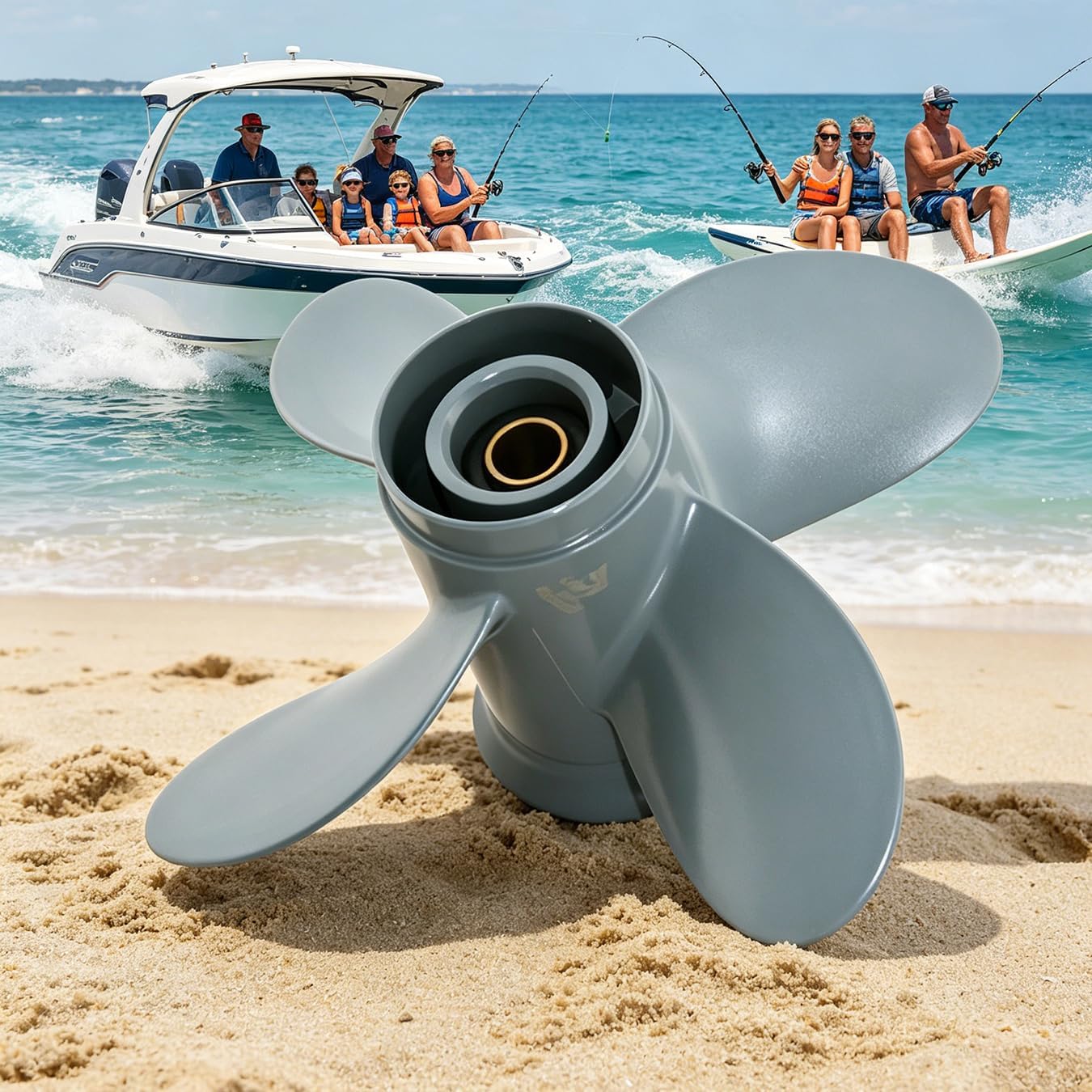 Outboard Prop 9 1/4" x 10" Pitch (9.25"x10") 4 Blades for Honda/Yamaha BF8 BF9.9 BF15 BF20 HP Outboard Boat Motors, 8 Spline Tooth, Replaced for 58134-ZV4-010AH, 9.25x10p RH Aluminum Propeller