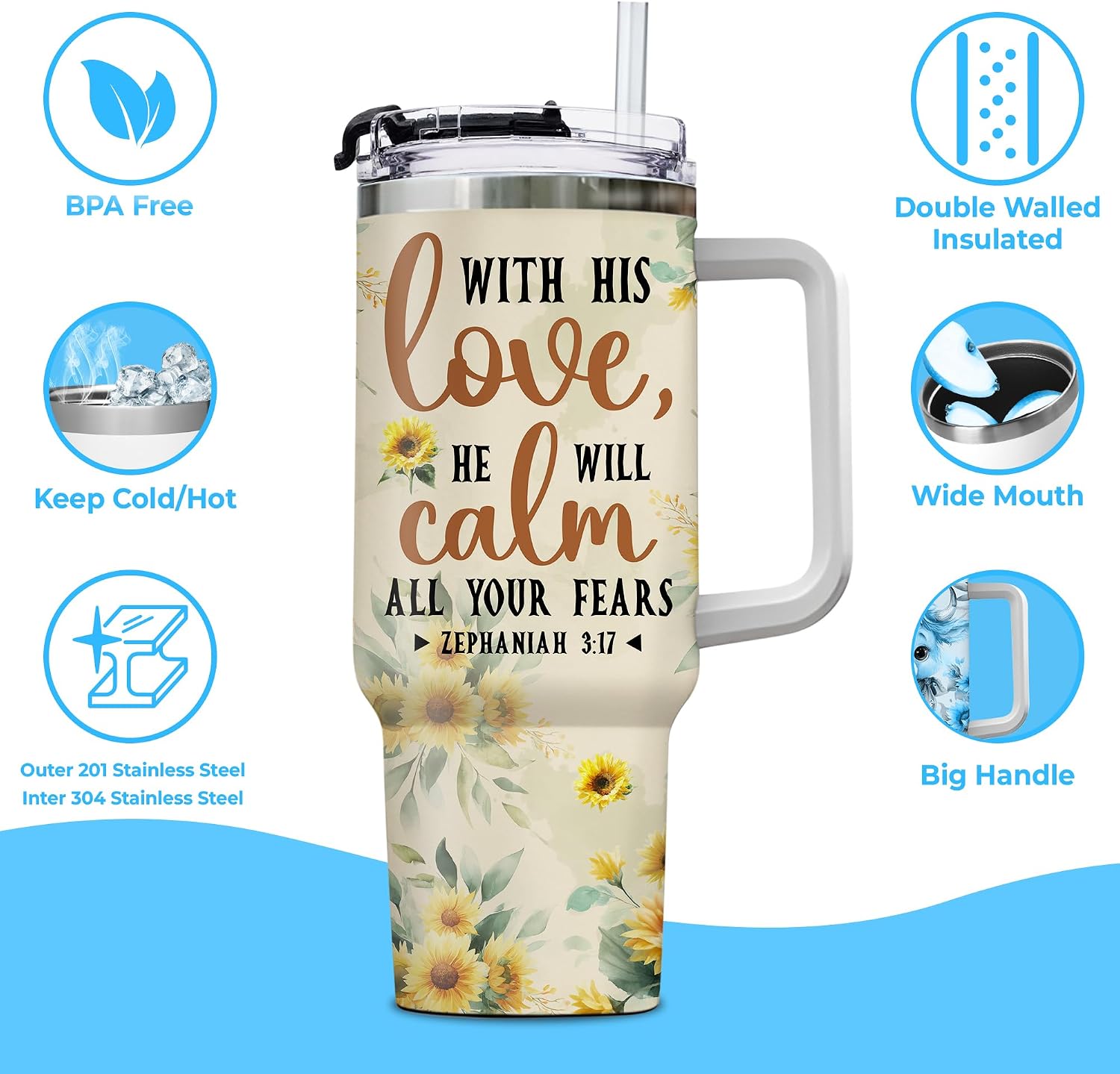 Hyturtle Personalized Highland Cow 40oz Tumbler with Lid and Straw, Cow Christian Bible Gifts for Girls Women, Best Birthday Christmas Gift Ideas for Friends Custom Name Stainless Steel Travel Cup