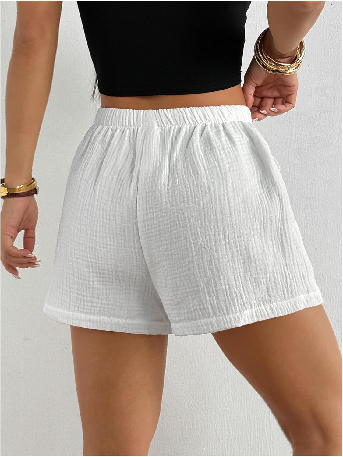 Floerns Women's Elastic Waist Wide Leg Shorts Casual Textured Shorts with Pocket - Image 3