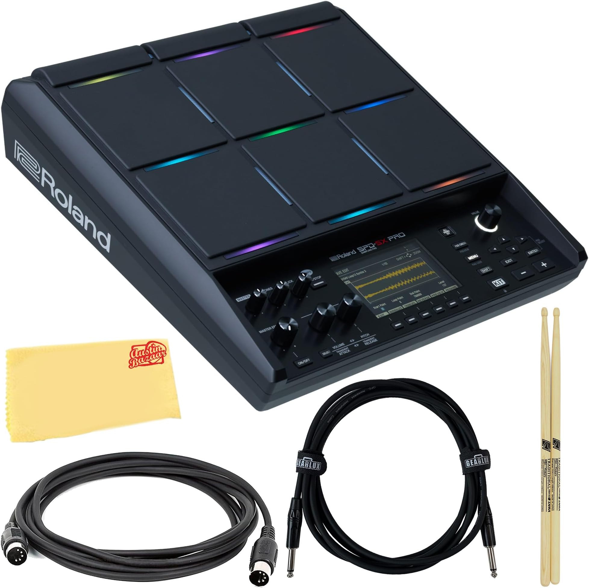 SPD-SX PRO Sampling Pad Bundle With Drumsticks, MIDI Cable, Instrument Cable, and Austin Bazaar Polishing Cloth