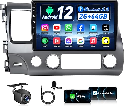 Miniatura 10 de Radio de coche 4G+64G de 10.1 pulgadas para Honda Civic 2006 2007 2008 2009 2010 2011, Carplay Android Auto estéreo de coche con cámara de respaldo,