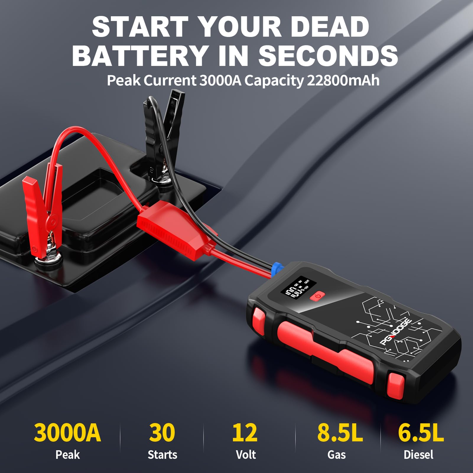 3000A 22800mAh Powerbank Rozruchowy, Przenośny Starter samochodowy