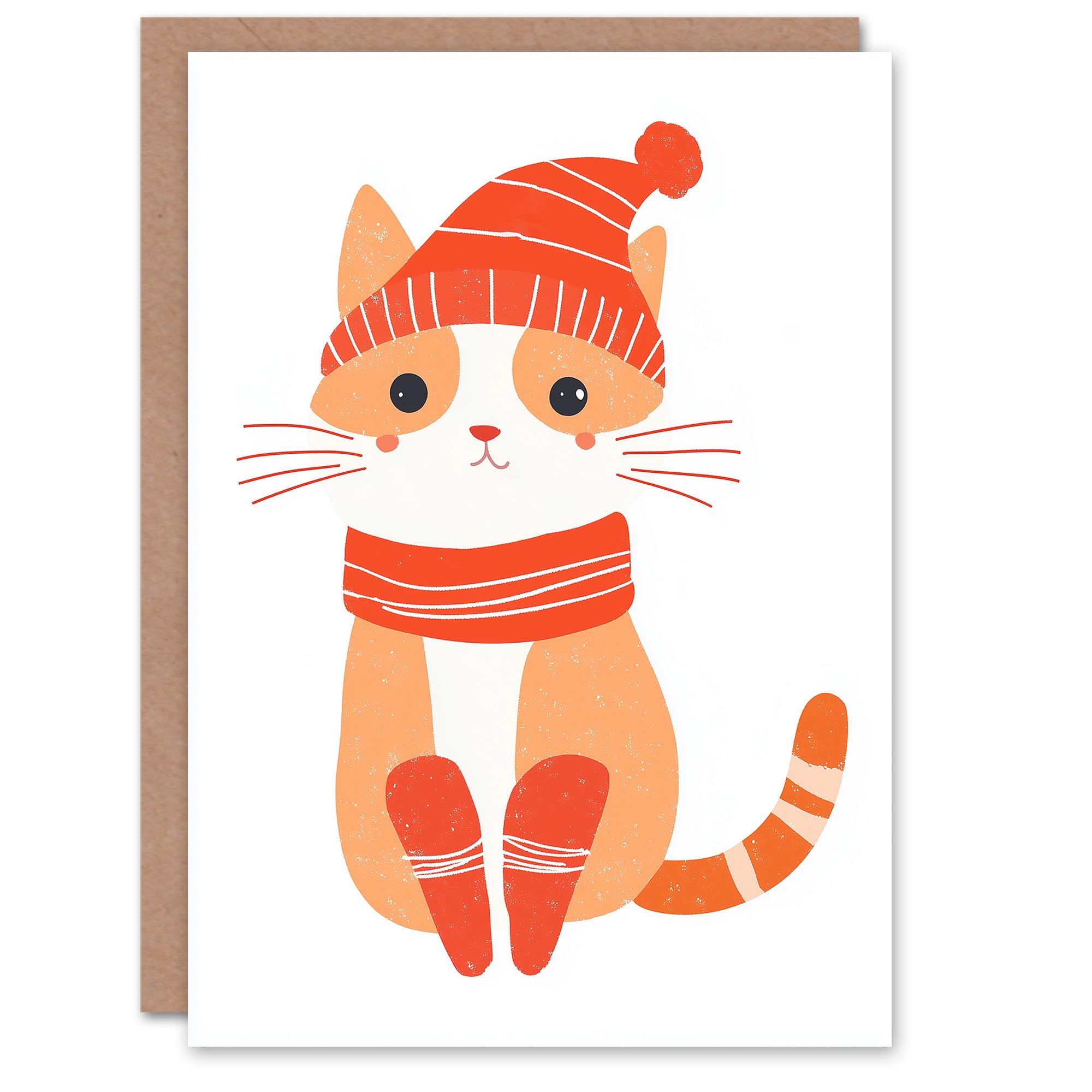Wee Blue Coo Cute Kitten Winter Hat Greeting Card - Orange