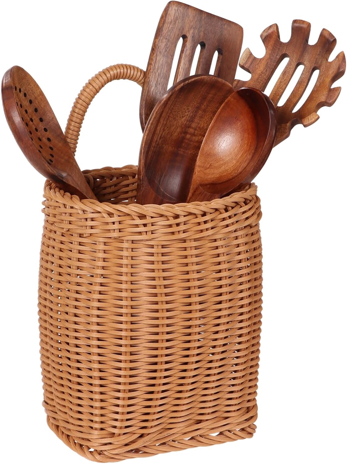 Hanging Wall Basket, Woven Imitation Rattan Storage Organizer, Decorative Door Basket, Plastic Kitchen Wicker Basket for Fruits, Vegetables, Flowers, Sundries
