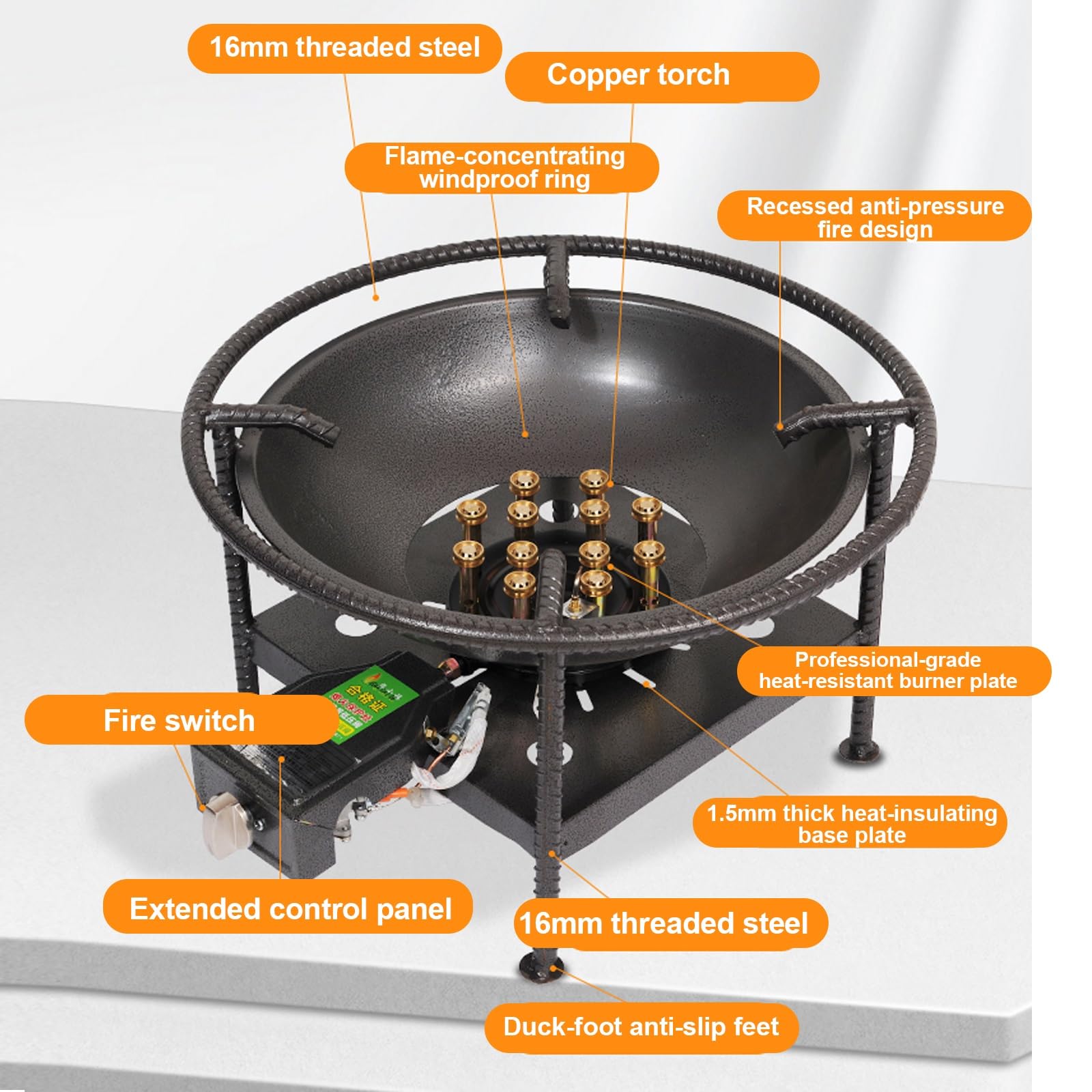 Gaskocher, Tragbarer Niederdruck-Propangaskocher, Gaskocher Camping mit Elektronischer Zündung, Ideal Zum Kochen Im Freien, Wok-Gerichten und Als Tischbrenner(40cm)