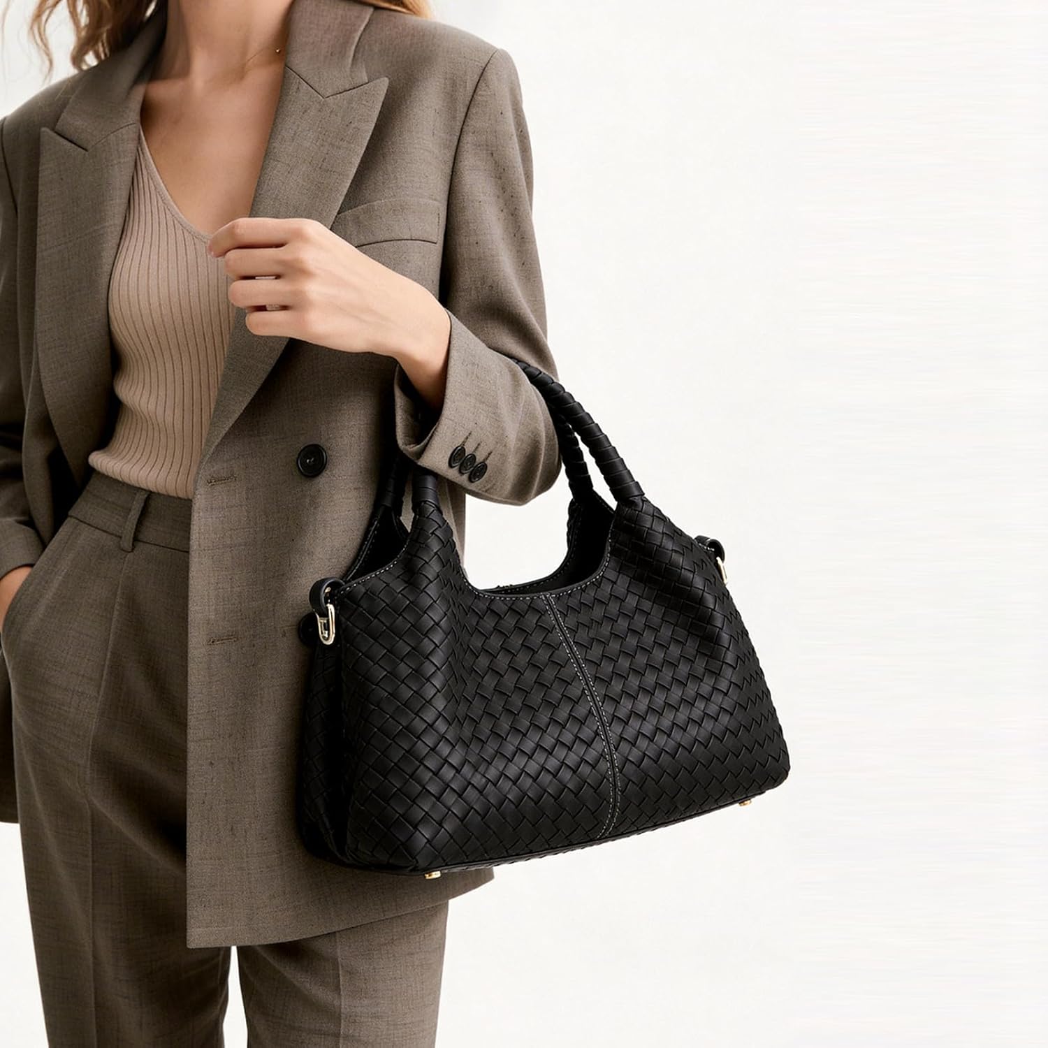GAEKEAO Vegan Leather Purses for Women Large Shoulder Bag and Handbags Satchel Designer Top Handle Purses Ladies Woven Tote