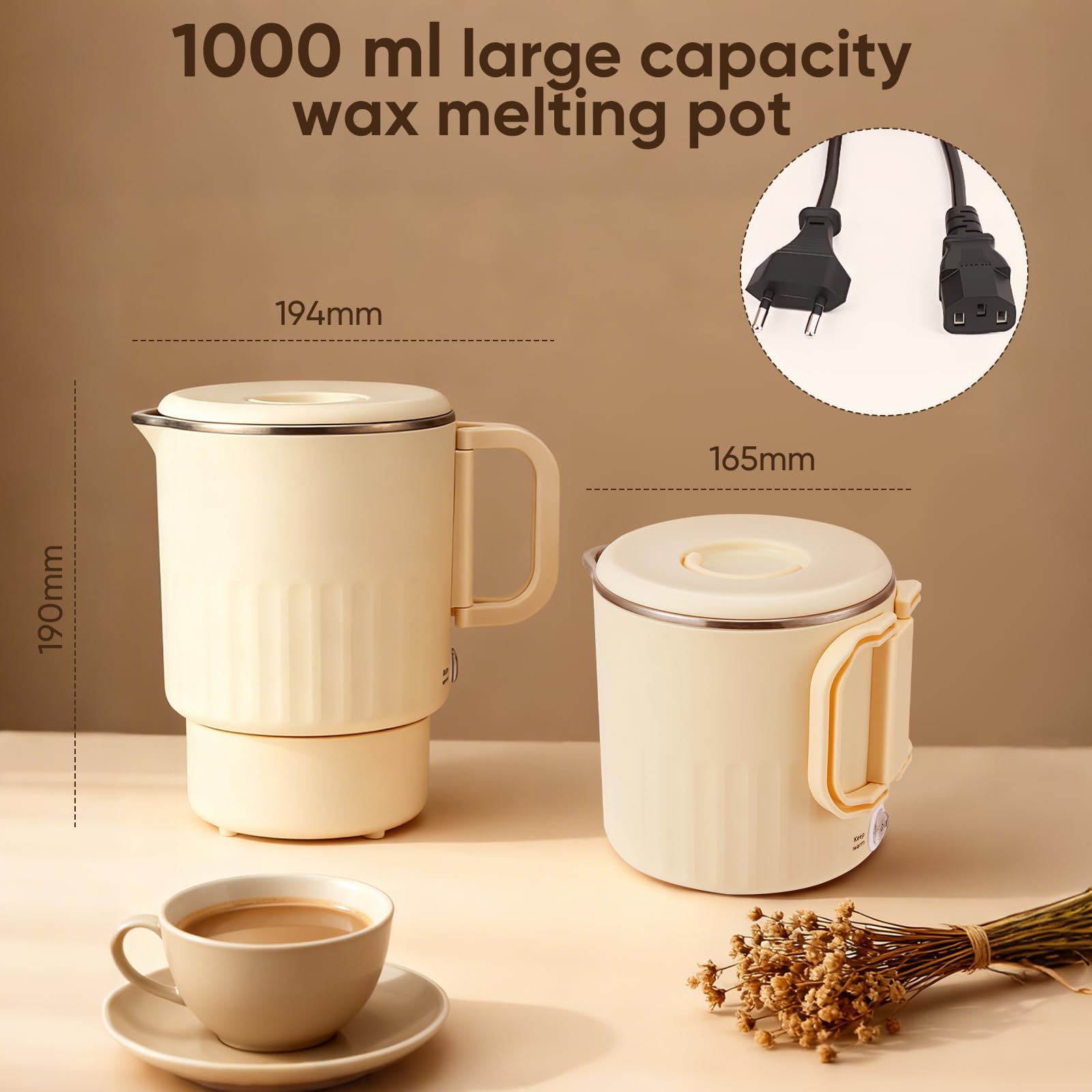 Nastopee Fundidor de cera para velas, 1 litro de olla eléctrica para fundir la cera con velas, juego para adultos, principiantes, con termómetro, mecha de vela, pegatina para mecha de vela, soporte