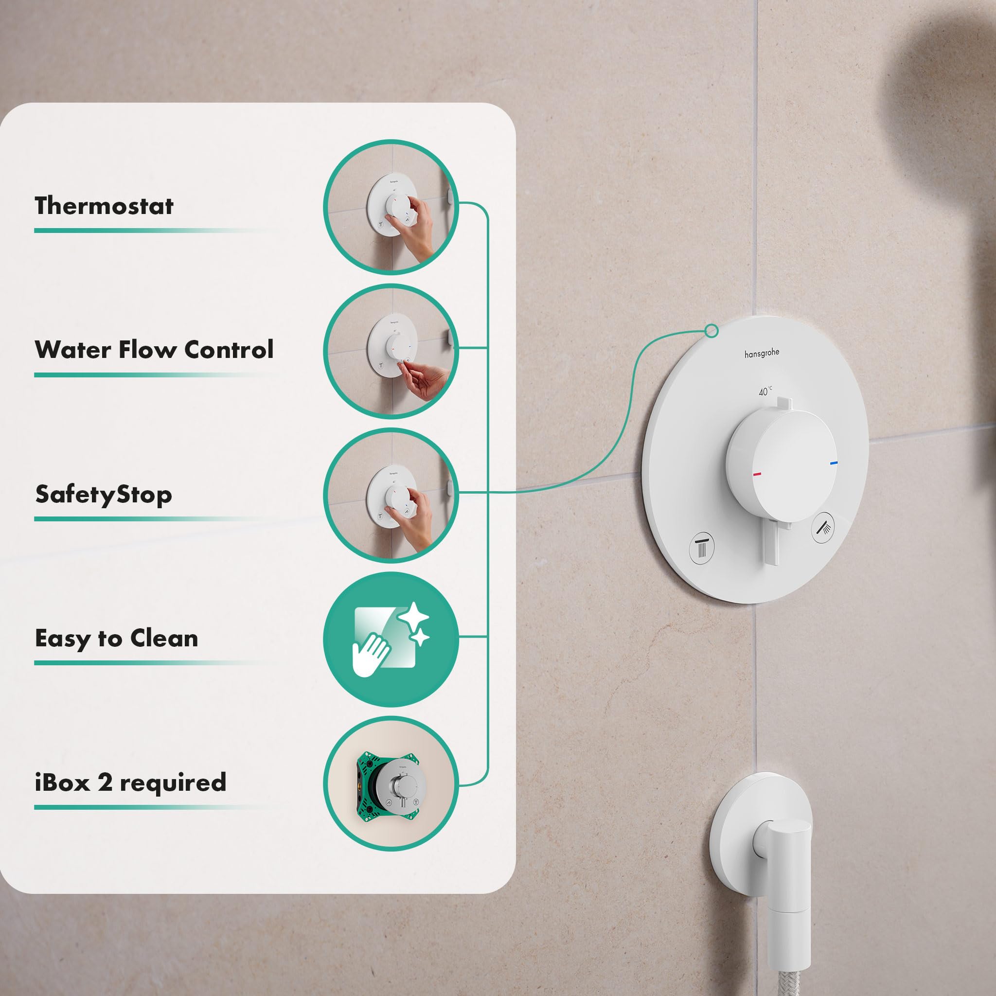 hansgrohe Ecostat Comfort S 33715700 termostat prysznicowy podtynkowy, armatura prysznicowa z blokadą bezpieczeństwa (SafetyStop) w temperaturze 40°C, termostat do prysznica, bateria mieszająca dla 2