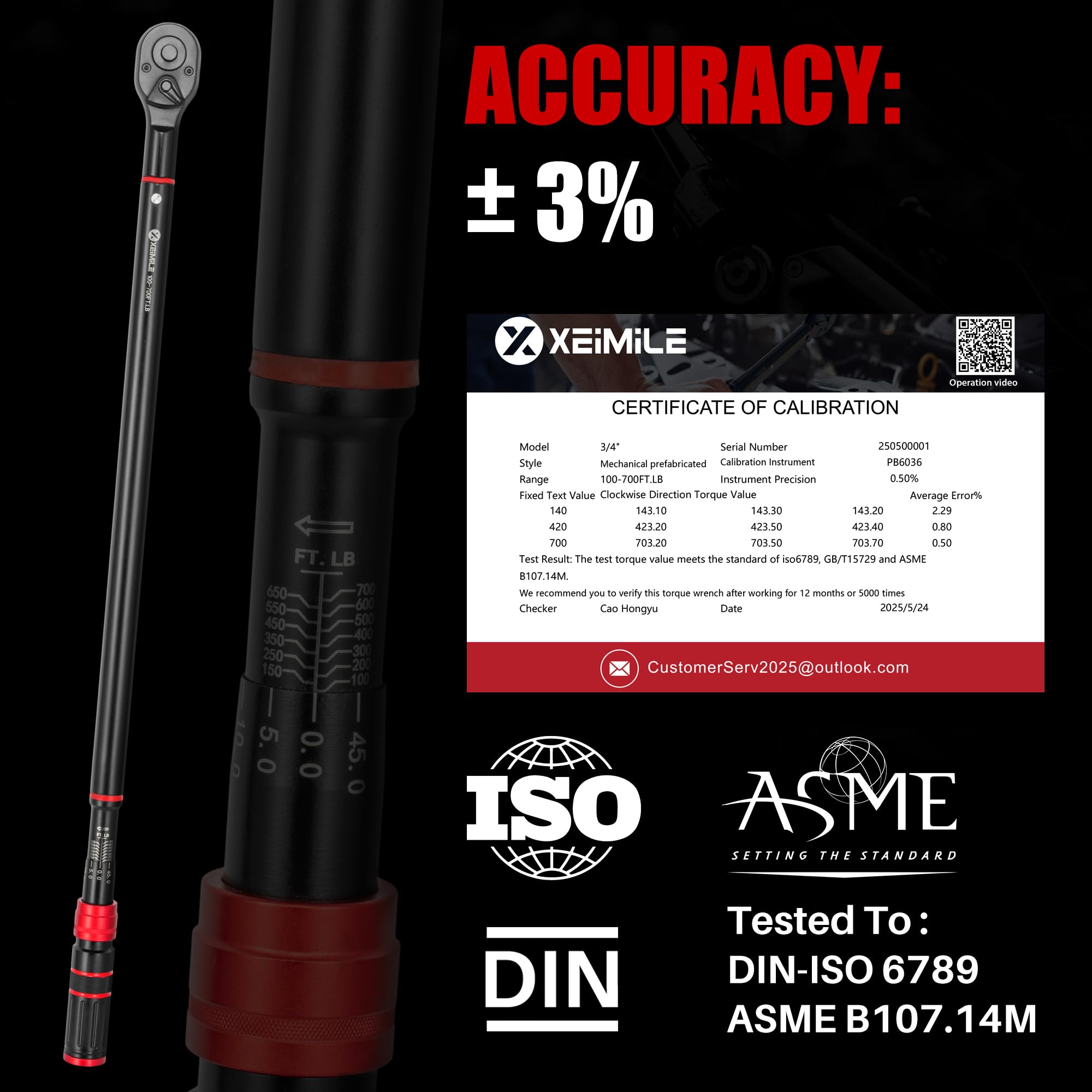 Chiave dinamometrica a scatto da 3/4", 136-949 Nm, chiave dinamometrica regolabile a 48 denti, precisione 3% per auto, camion, trattori, manutenzione e assemblaggio del prodotto