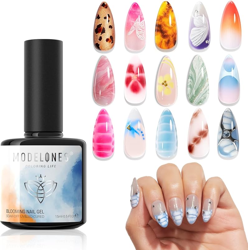 Blooming Gel Polish 15ml Clear for Marble Nail Art U V Cure | Watercolor Aura Floral Abstract Spreading Effect Natural Stone Smooth Diffusion Easy Apply For Beginner Design Diy Manicure