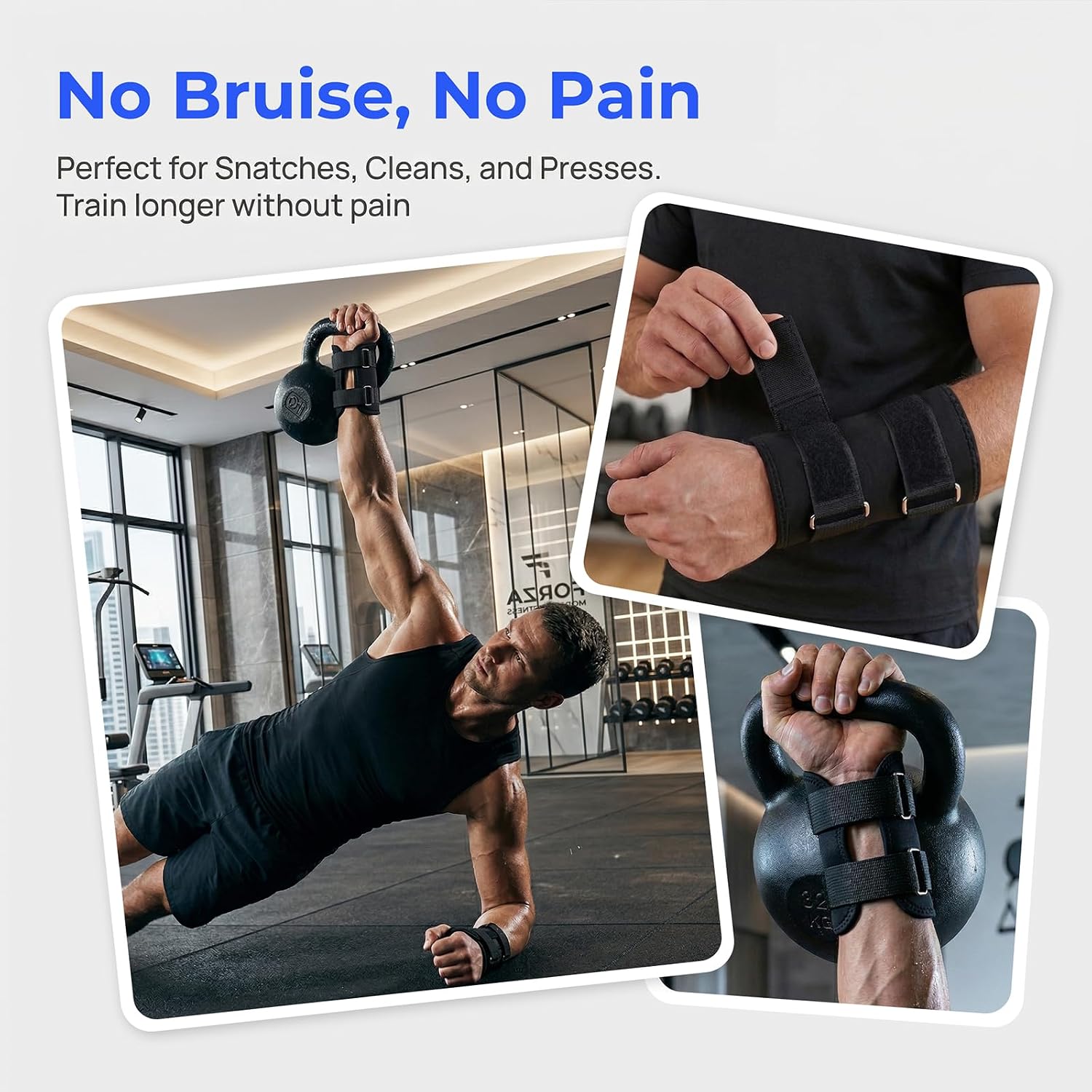 Kettlebell Wrist Guards, Adjustable Support Straps for Forearm Shielding, Lightweight Durable Wrist Protectors for Strength Training (Pair)