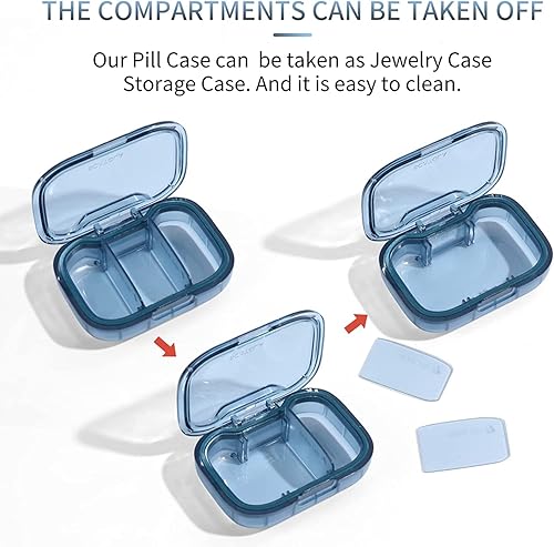 Vista 4 de 3 Compartment Pill Box, Moisture Proof Pill Case, Travel Pill Organizer for Pocket Purse, Daily Portable Medicine Vitamin Box, Fish Oil Box, 1