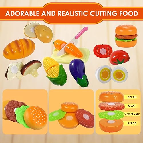 Miniatura 5 de FUNERICA Juego de comida y platos de simulación – con utensilios de cocina, ollas y sartenes, platos de juguete, tazas, cuchillo, utensilios de