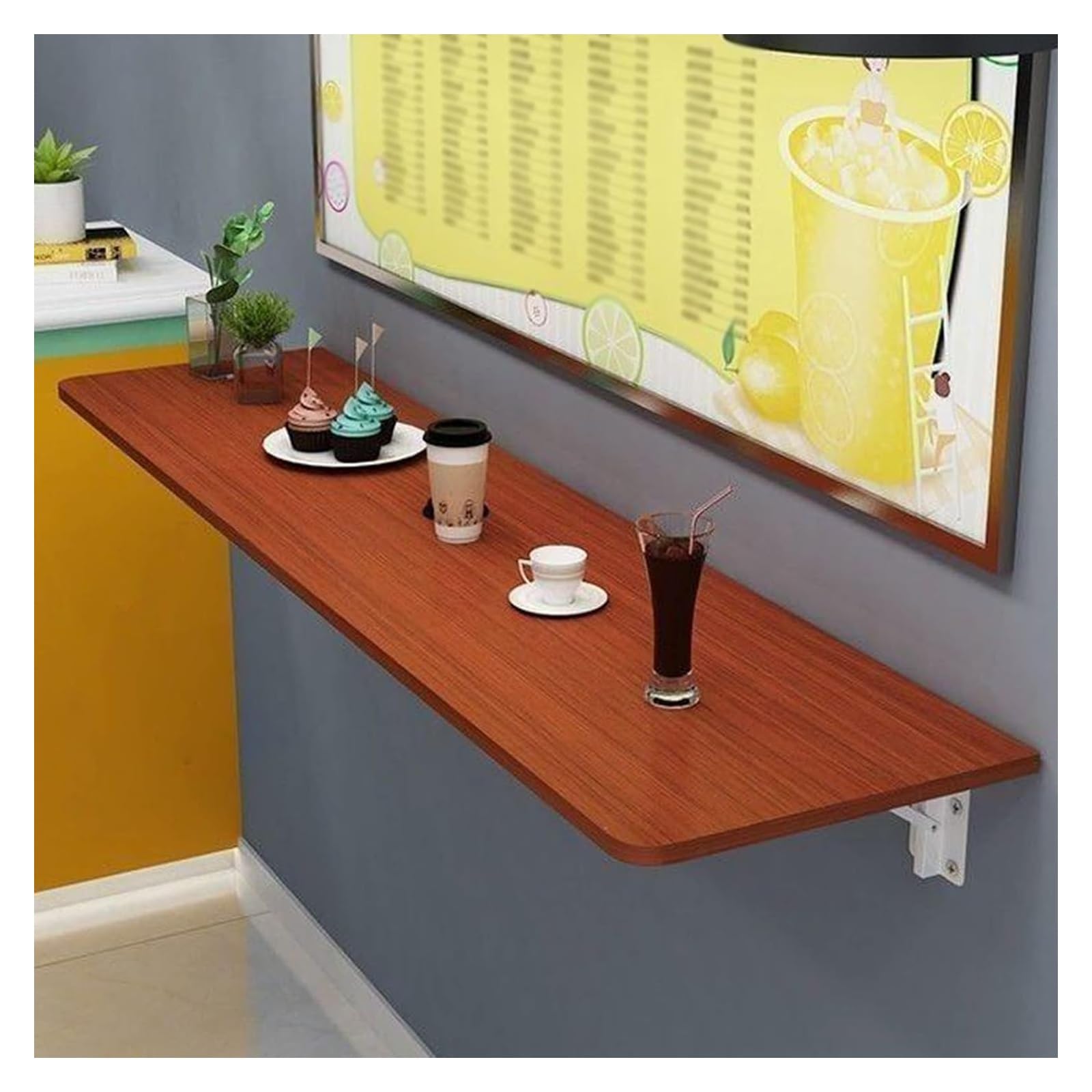Table suspendue en bois massif finition marron bureau mural robuste