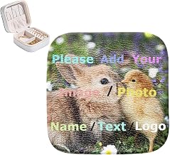 Custom PU Leather Jewelry Box Personalized Design Photo Image Name Text Logo, Mini Travel Storage Case for Women Teen Girls Daughter Necklace Bracelet Earrings Rings Bangle Holder Organizer (Square)