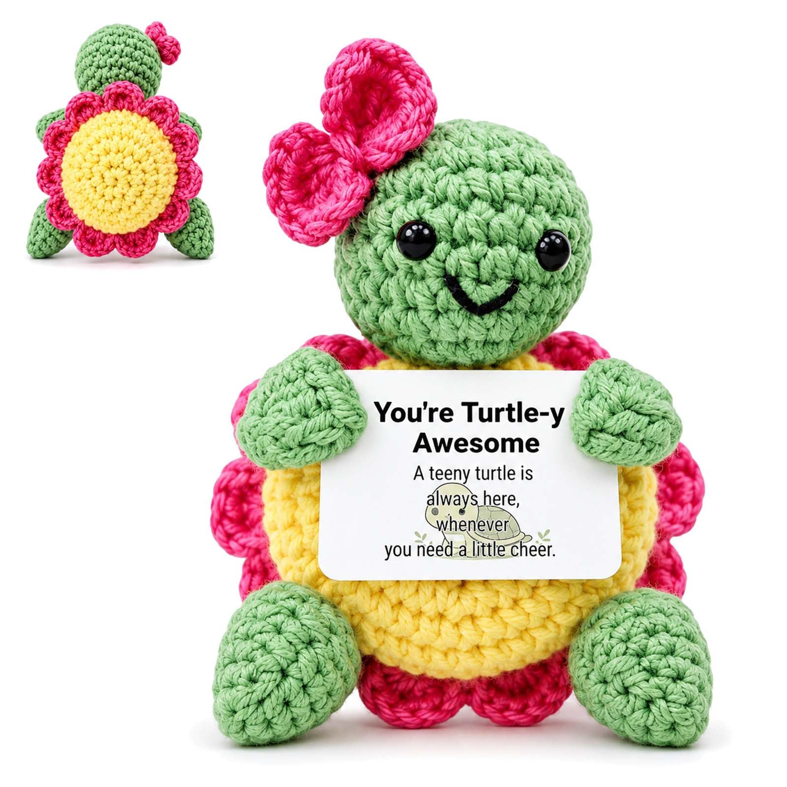 SJAUBKJOG Gifts for Women, Pocket Hug, Thank You Gift Hand Crochet Turtle with Cheer Card, Cute Stuff for Friend Mum Sister Coworker Teacher Birthday Desk Decoration